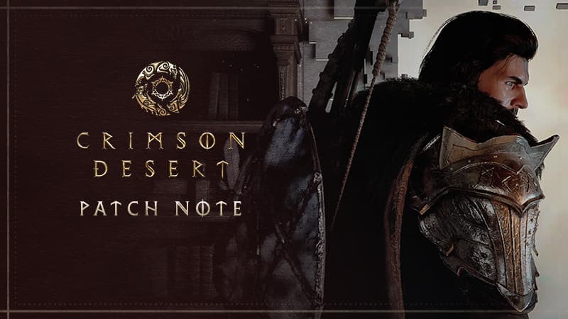Crimson Desert key art featuring protagonist in fantasy landscape with UI overlay