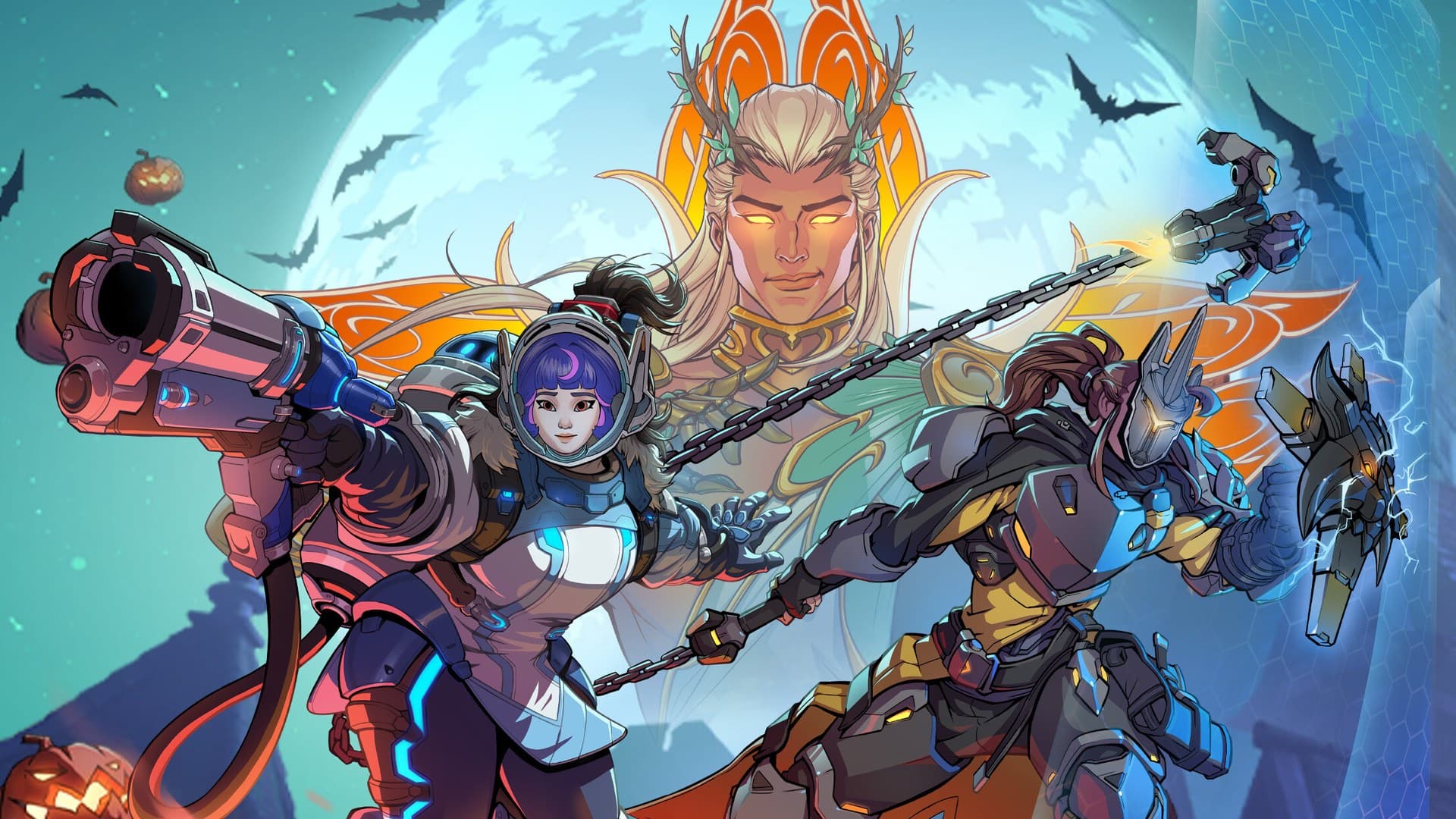Overwatch Community Crafted patch art featuring tank and damage heroes with redesigned abilities